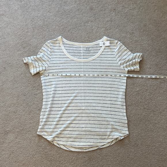 Gap Womens Linen Blend White Black Striped Short Sleeve Scoop Tee Size Small NWT - Picture 6 of 7